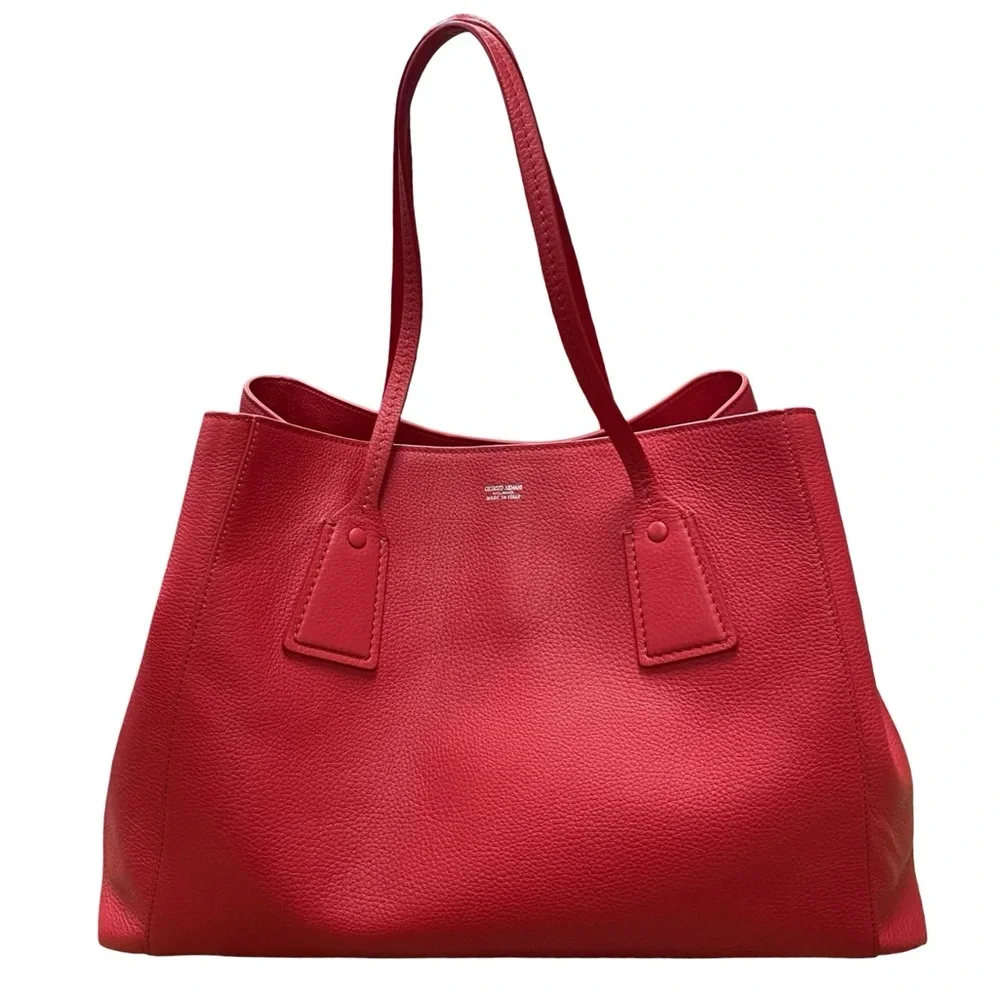 Rare Giorgio Armani Red Pebbled Leather Tote Le Sac 11 - Picture 4 of 10